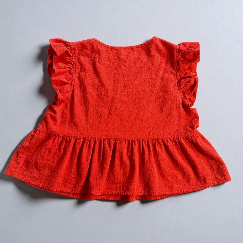 SHEIN‎ Red Ruffle Sleeve Peplum V Neck Top Women Size S - Picture 3 of 7